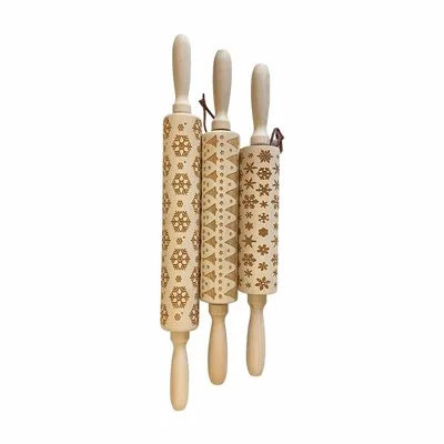 Wood Rolling Pin with Designs