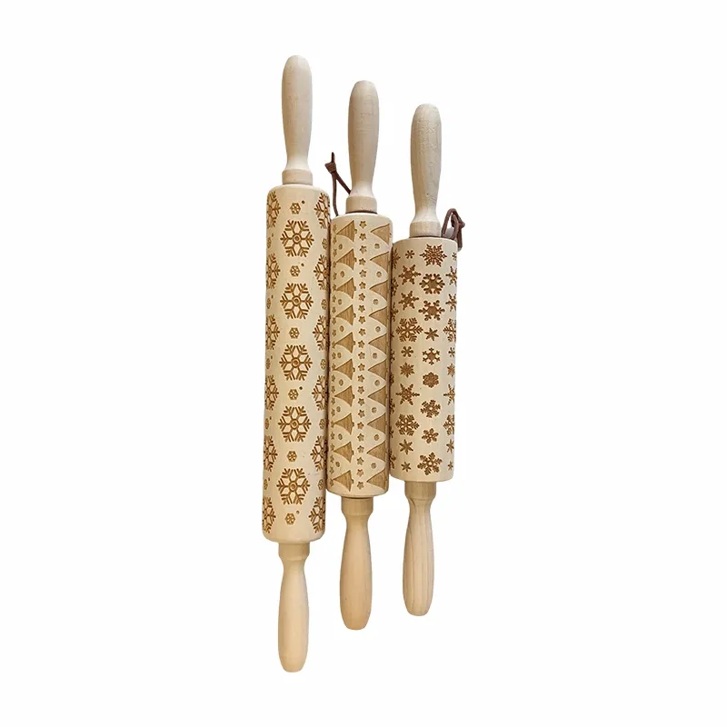 Wood Rolling Pin with Designs
